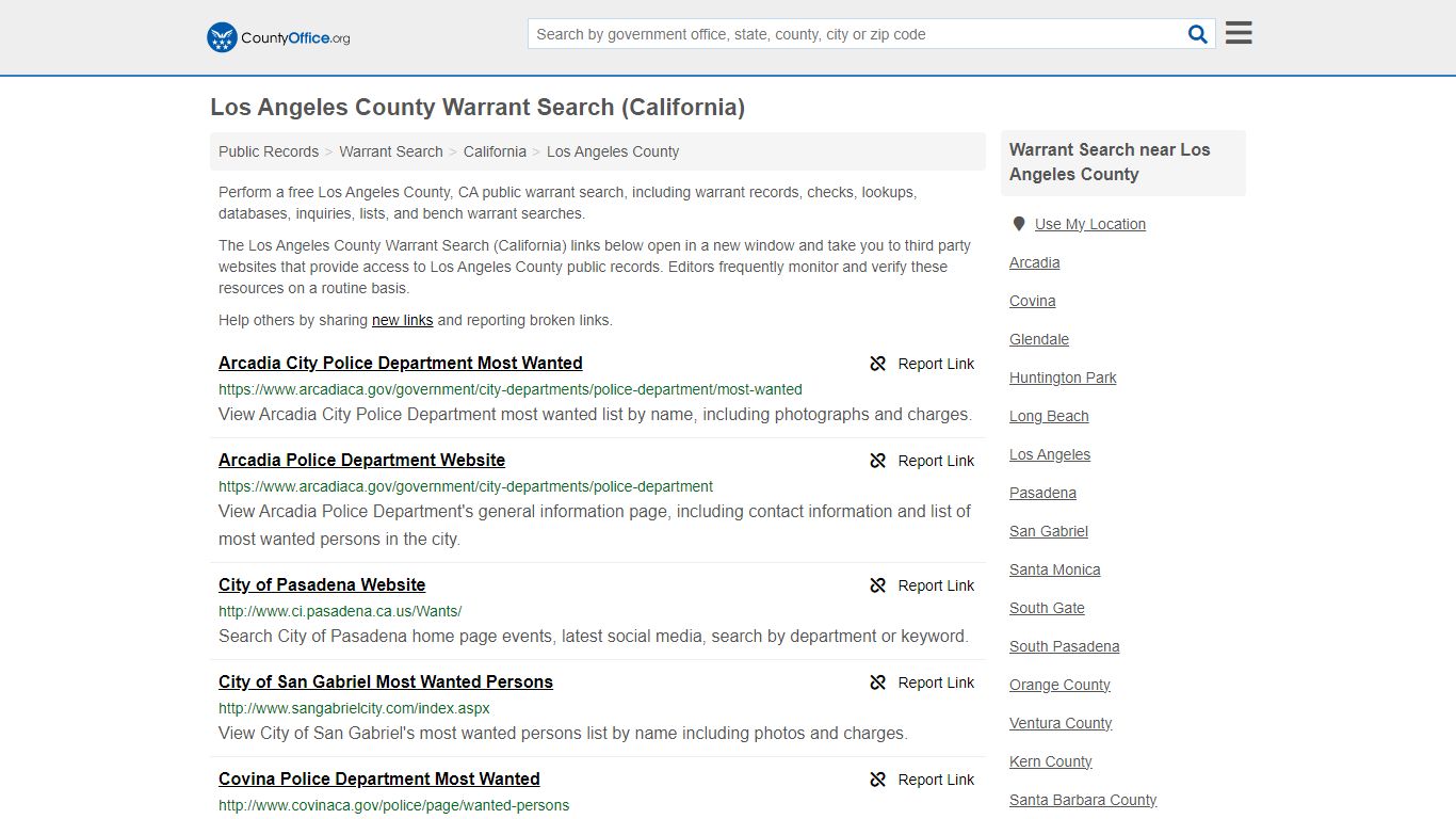 Los Angeles County Warrant Search (California) - County Office